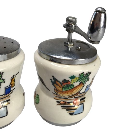 Rare Collectible Set Two Salt Pepper Shakers Grinder Ceramic Woodpecker Woodware - Picture 3 of 8